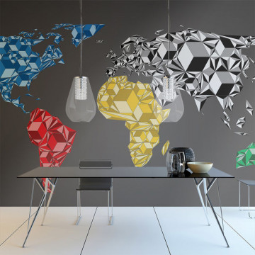 Fototapet - Map of the World - colorful solids - Img 1