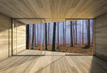 Misty Forest 3D Modern Window View Photo Wallpaper Wall Mural - Img 6