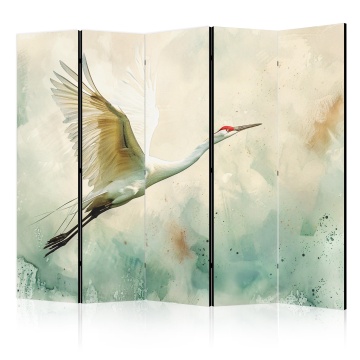 Paravan - Crane in flight - bird painted in watercolour technique on a greenish texture background - Img 1