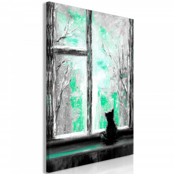 Tablou - Longing Kitty (1 Part) Vertical Green - Img 1
