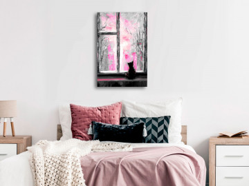 Tablou - Longing Kitty (1 Part) Vertical Pink - Img 2