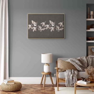 Tablou - Ornament with cranes - bright bird silhouettes on a textured grey background - Img 10