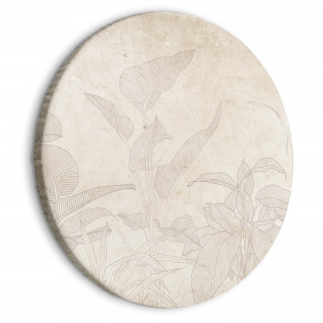 Tablou rotund - Muted exotic greenery - Delicate outlines of tropical shrubs on beige and sand background/Subtle exotic plants - Img 1