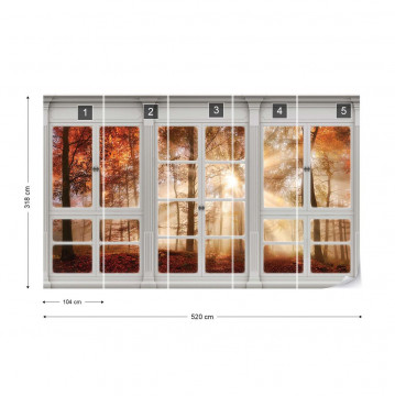 3D Door View Autumn Forest Photo Wallpaper Wall Mural - Img 4