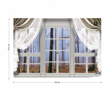 3D Door View Misty Forest Photo Wallpaper Wall Mural - Img 1