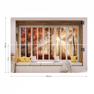 3D Window View Autumn Forest Photo Wallpaper Wall Mural - Img 8