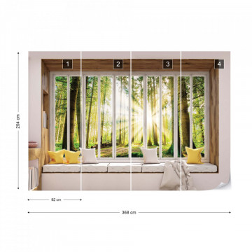 3D Window View Forest Sunrise Photo Wallpaper Wall Mural - Img 9