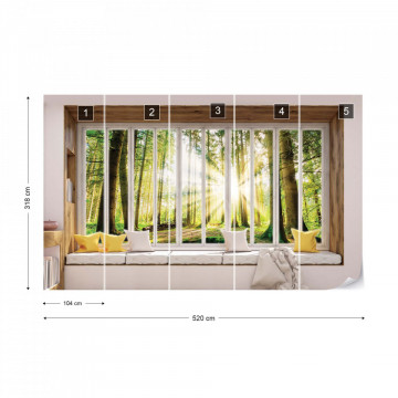 3D Window View Forest Sunrise Photo Wallpaper Wall Mural - Img 15