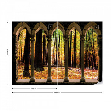Autumn Forest Stone Archway View Photo Wallpaper Wall Mural - Img 11