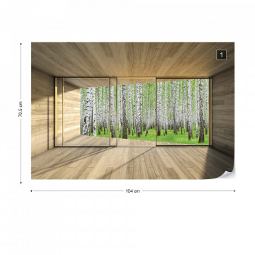 Birch Forest 3D Modern Window View Photo Wallpaper Wall Mural - Img 1