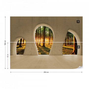 Forest Sunrise 3D Concrete Arches View Photo Wallpaper Wall Mural - Img 8