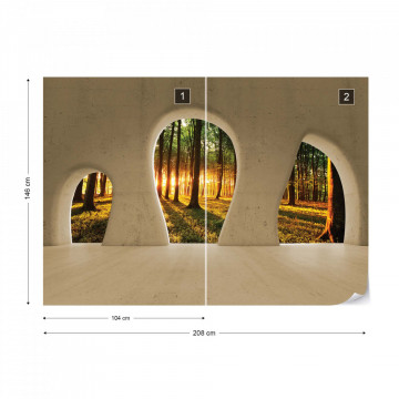 Forest Sunrise 3D Concrete Arches View Photo Wallpaper Wall Mural - Img 11