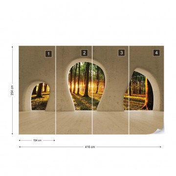 Forest Sunrise 3D Concrete Arches View Photo Wallpaper Wall Mural - Img 4