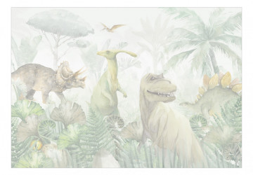 Fototapet - Dinozauri - reptile acuarelate în junglă preistorică - Img 2