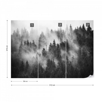 Fototapet - Pădure de Brazi în Ceață – Alb-Negru - Img 15