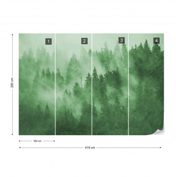 Fototapet - Pădure de Brazi în Ceață – Verde - Img 4