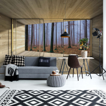 Misty Forest 3D Modern Window View Photo Wallpaper Wall Mural - Img 14
