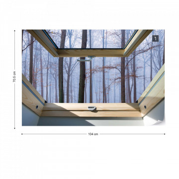 Misty Forest 3D Skylight Window View Photo Wallpaper Wall Mural - Img 1
