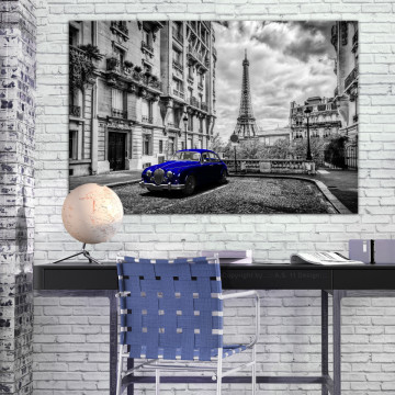 Tablou - Car in Paris (1 Part) Blue Wide - Img 2