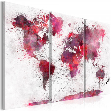 Tablou - World Map: Red Watercolors (3 Parts) - Img 1
