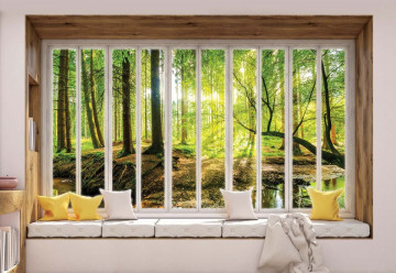 3D Window View Forest Photo Wallpaper Wall Mural - Img 3