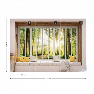 3D Window View Forest Sunrise Photo Wallpaper Wall Mural - Img 12