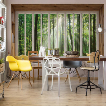 3D Window View Forest Sunrise Photo Wallpaper Wall Mural - Img 16