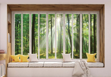 3D Window View Forest Sunrise Photo Wallpaper Wall Mural - Img 3