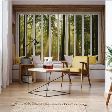 3D Window View Sunlight Forest Photo Wallpaper Wall Mural - Img 2