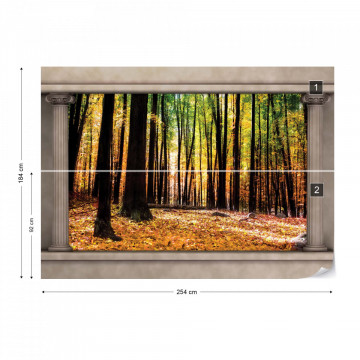 Autumn Forest Roman Column View Photo Wallpaper Wall Mural - Img 5