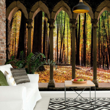 Autumn Forest Stone Archway View Photo Wallpaper Wall Mural - Img 2