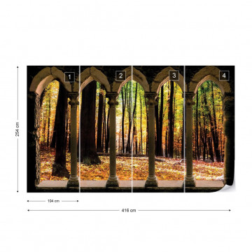 Autumn Forest Stone Archway View Photo Wallpaper Wall Mural - Img 4