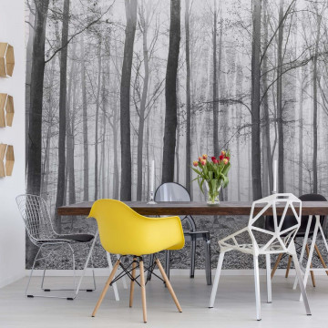 Black And White Misty Forest Photo Wallpaper Wall Mural - Img 2