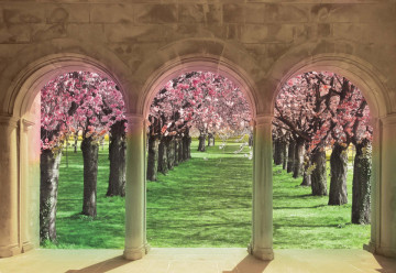 Flowering Trees Cherry Blossom View Through Stone Arches Photo Wallpaper Wall Mural - Img 6