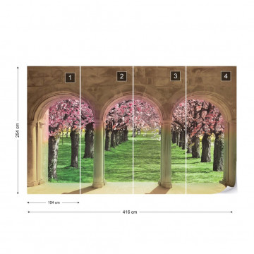 Flowering Trees Cherry Blossom View Through Stone Arches Photo Wallpaper Wall Mural - Img 4