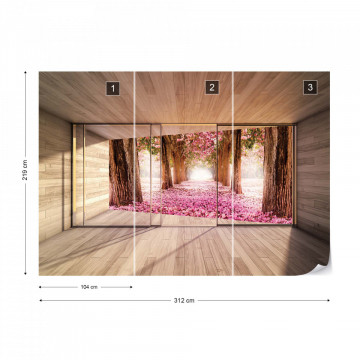 Forest Pink Blossom 3D Modern Window View Photo Wallpaper Wall Mural - Img 12