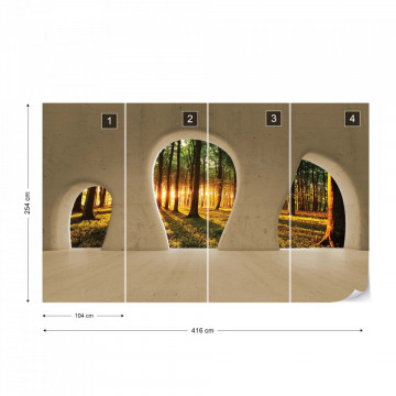 Forest Sunrise 3D Concrete Arches View Photo Wallpaper Wall Mural - Img 13