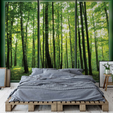 Forest Trees Green Window View Photo Wallpaper Wall Mural - Img 14