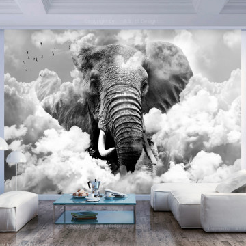 Fototapet - Elephant in the Clouds (Black and White) - Img 1
