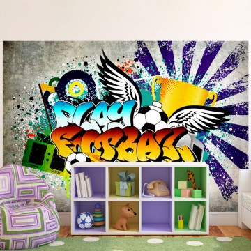 Fototapet - Graffiti sportiv colorat - expresie despre fotbal pentru adolescenți - Img 1