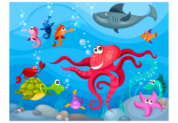 Fototapet - Octopus and shark - Img 2