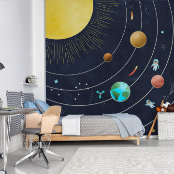 Fototapet - Sistem solar colorat - galaxie cu planete și stele colorate - Img 1