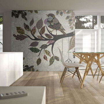 Fototapet - Tree branch with bird (patchwork) - Img 1