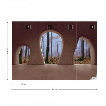 Misty Forest 3D Concrete Arches View Photo Wallpaper Wall Mural - Img 9