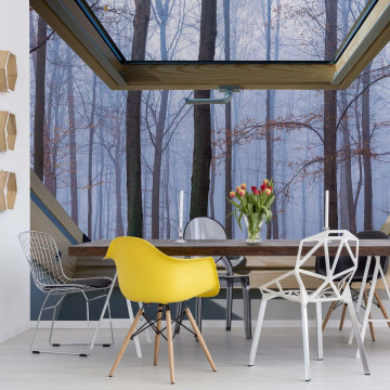 Misty Forest 3D Skylight Window View Photo Wallpaper Wall Mural - Img 2