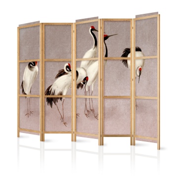 Paravan japonez - Cranes on a grey-pink background - Img 1