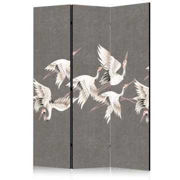 Paravan - Ornament with cranes - bright bird silhouettes on a textured grey background - Img 1