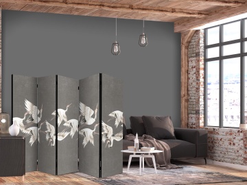 Paravan - Ornament with cranes - bright bird silhouettes on a textured grey background - Img 2