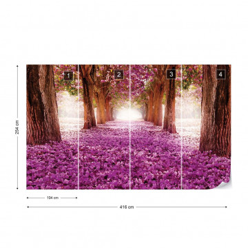 Pink Trees Path Photo Wallpaper Wall Mural - Img 4