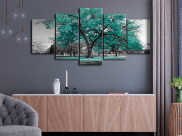 Tablou - Autumn in the Park (5 Parts) Wide Turquoise - Img 2